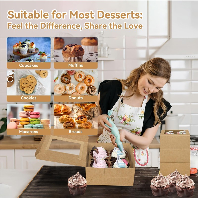 30-Set Cupcake Boxes Bulk with Clear Display Window Hold 4 Standard Cupcakes,... gallery