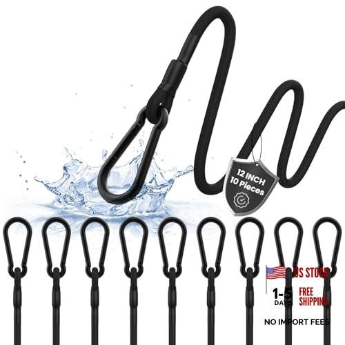 10 Pack Mini Bungee Cords with Carabiner Hooks - 12 Inch Bungie Straps
