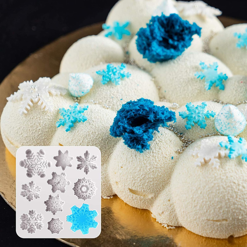 2 Pieces 3D Snowflake Silicone Mold Winter Snowflake Fondant Silicone Mold for C gallery