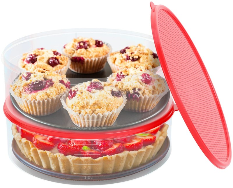 2 Pack Pie Carrier Cake Storage Container with Lid | 10.5" Large Round Plasti... gallery