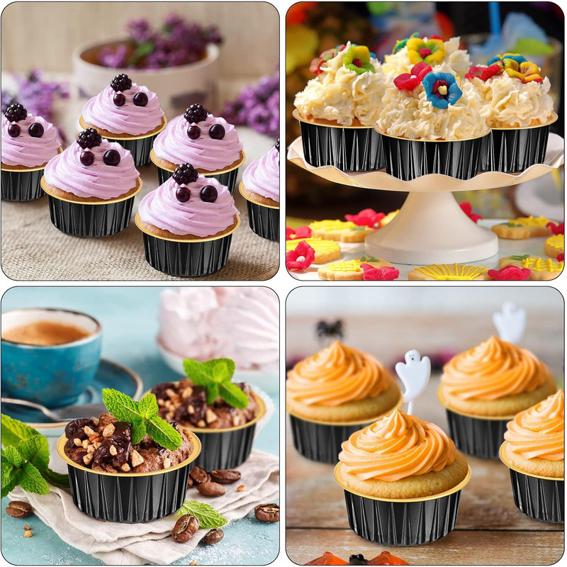 150 Count Aluminum Foil Baking Cup Disposable Ramekins with Lids 5Oz Mini Cupcak gallery