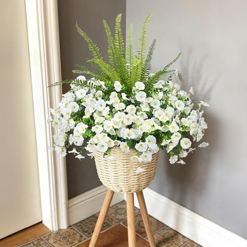 Artificial Flowers for Outdoors Faux 2 Color Mixed (12 White,1 Tall Fern) gallery