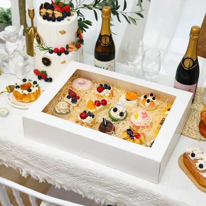 10pcs 19x14x4in White Bakery Boxes Half Sheet Cake Boxes with Window Large Tr... gallery