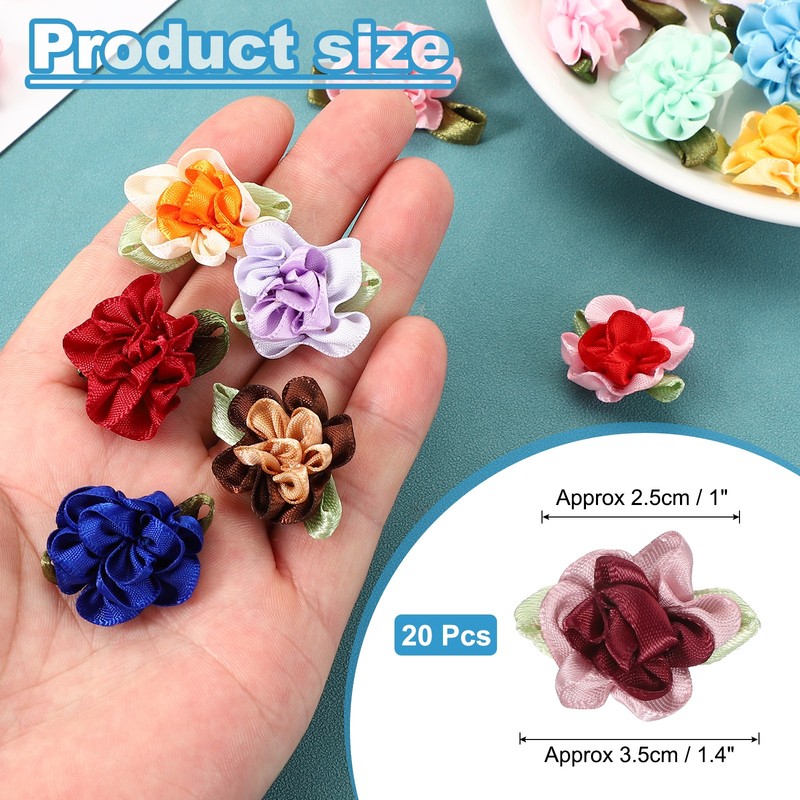 20Pcs 1" Ribbon Flowers Bows Mini Satin Roses Flowers Burgundy/Dark Pink gallery
