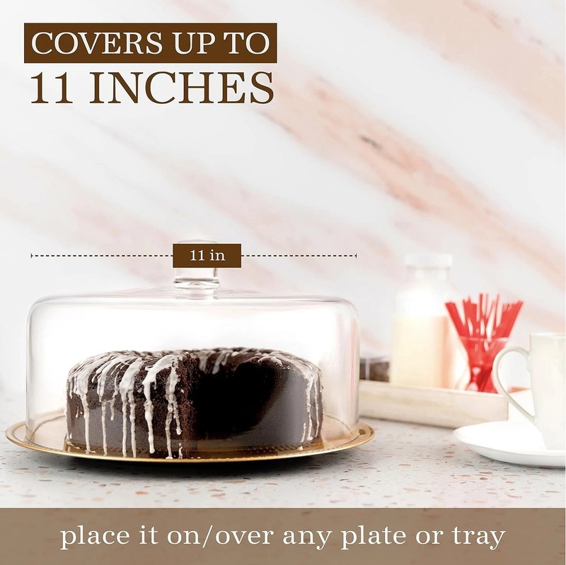 Stylish 11" Cake Dome Lid - Crystal Clear Glass, Dishwasher Safe, Modern Design gallery