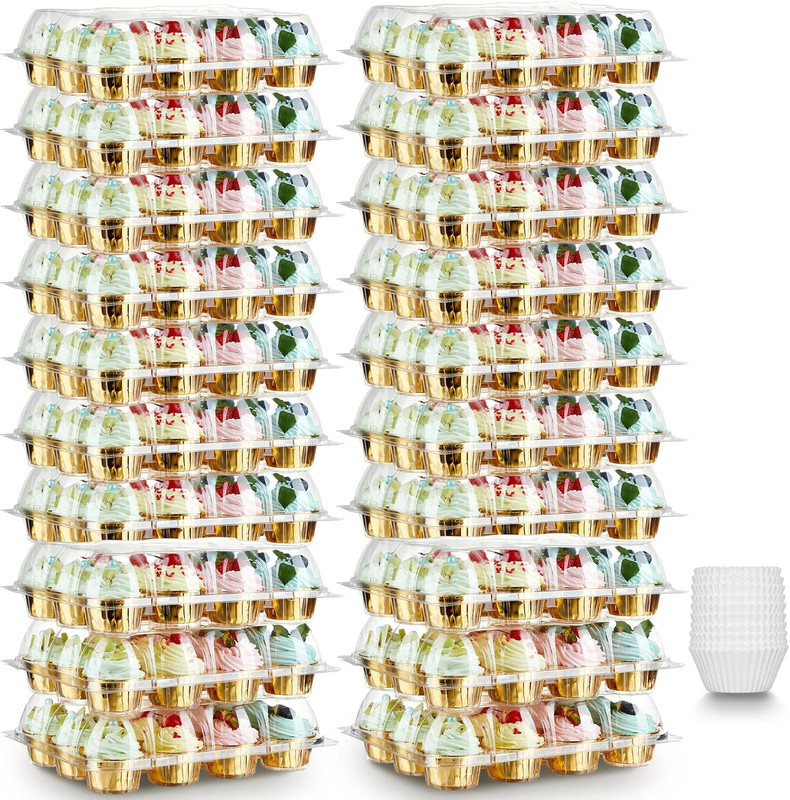 (12 Pack X 20 Sets) Stackable Cupcake Carrier with 240 Pack Liners, Plastic Cupc gallery