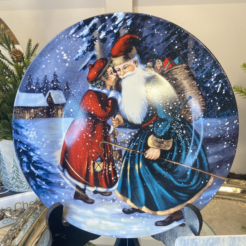 Christmas 2 Piece CAKE PLATE SERVER SET Snowman SANTA PLATE gallery