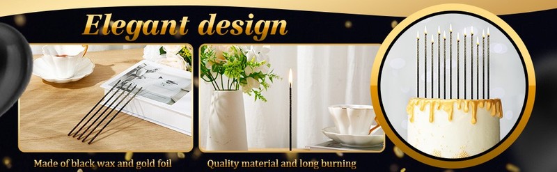 12 Pieces Black Gold Metallic Birthday Candles Long Thin Cake Candles for Cake gallery
