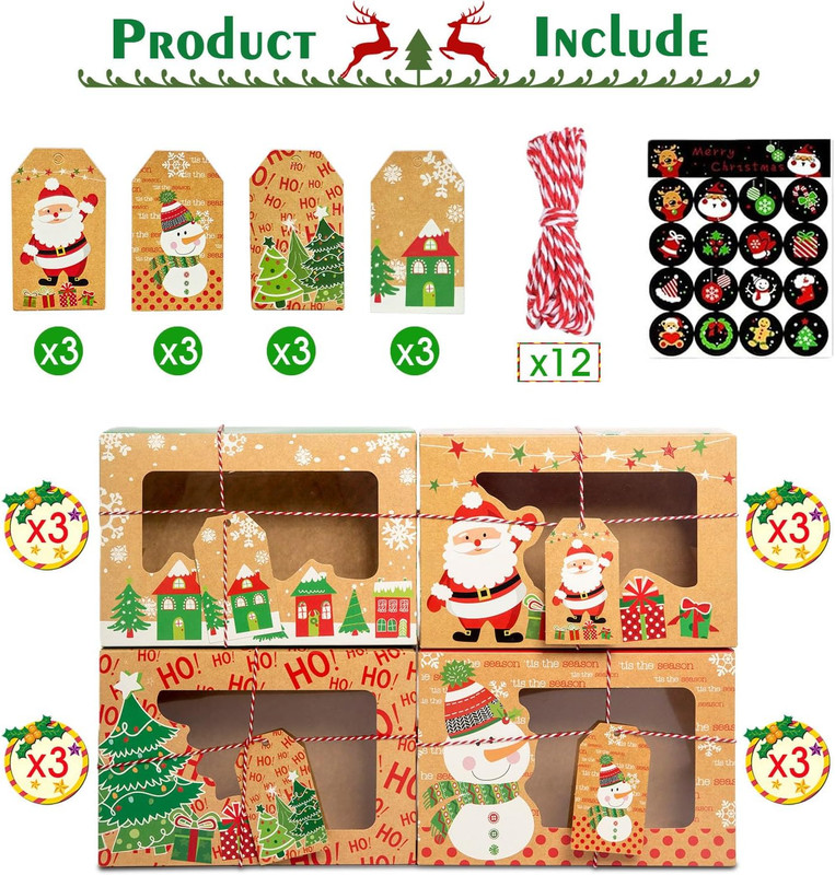 12 Pcs Christmas Cookie Boxes with Window, Christmas Bakery Treat Boxes for Gift gallery