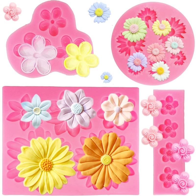 4Pcs Large Daisy Flower Silicone Molds Chrysanthemum Silicone Molds Small Flo…