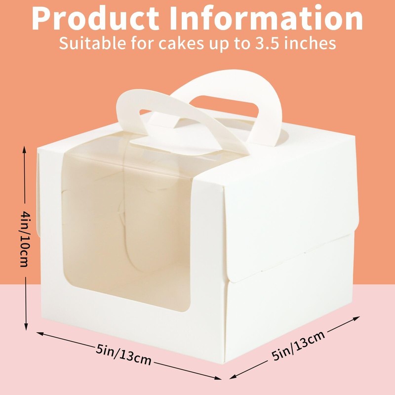 20Pcs 5×5×4 Inches Mini Cake Boxes-Solid White with Carry Handles and Cake Bo... gallery