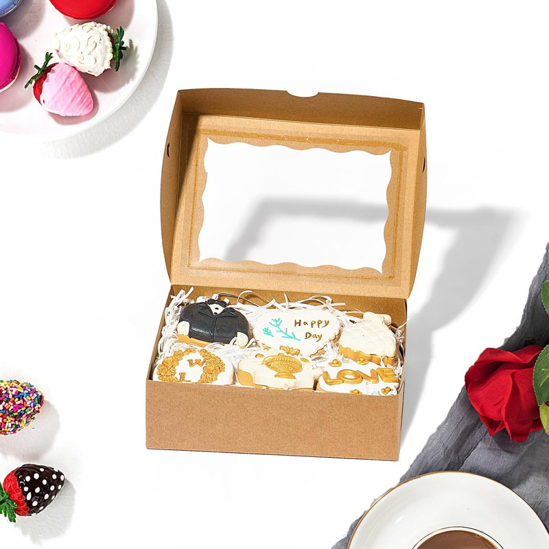 20PCS Brown Cookie Boxes with Window, 8X6X2.5 Inch Gift-Ready Pastry Box for Cho gallery