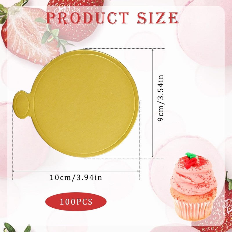 100 PCS 3.5 Inch Gold Round Mini Cake Boards Mousse Cupcake Dessert Plates gallery