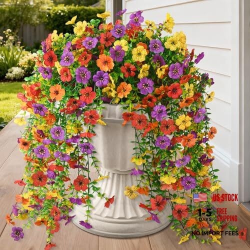 Artificial Hanging Flowers for Outdoor, 8PCS Fake A01 Purple+red+orange+yellow