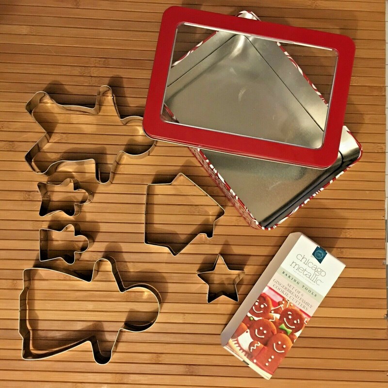 Gingerbread Cookie Cutter Chicago Metallic Set of 6 In Red Tin Box