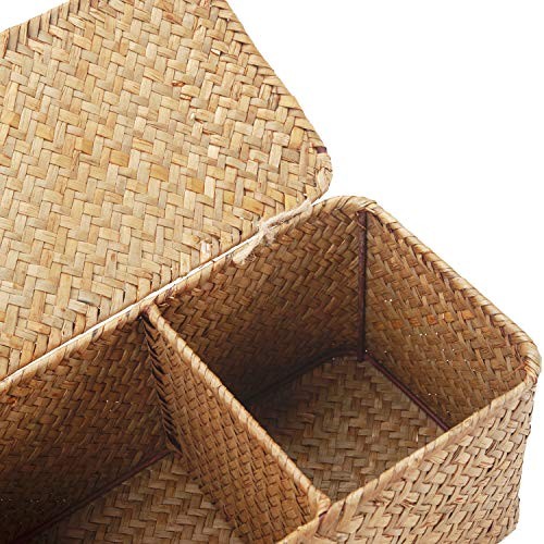 Seagrass Storage Basket with Lid Rectangular Small Woven Natural 3 Sections gallery