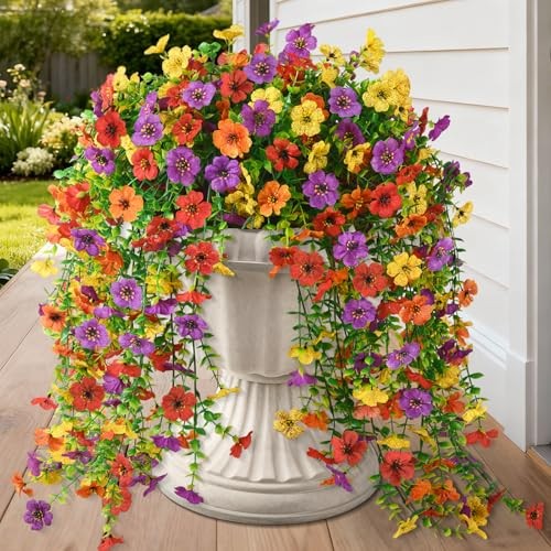 Artificial Hanging Flowers for Outdoor, 8PCS Fake A01 Purple+red+orange+yellow gallery