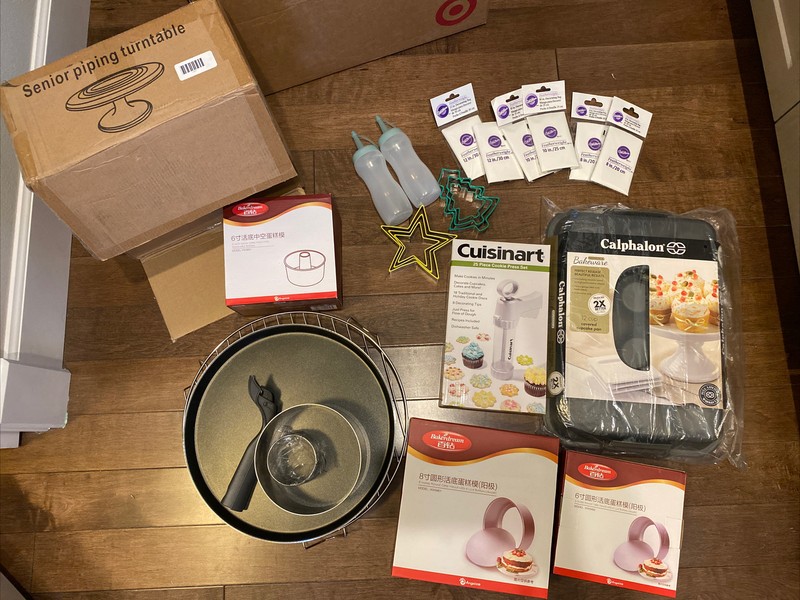 Baking Supply Lot, Calphalon, Cuisinart, Wilton, Turntable, Decorative Bags, Etc