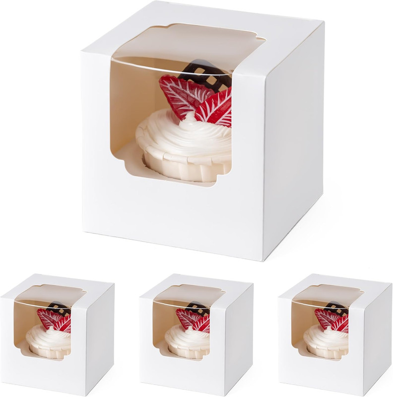 BOOMIBOO 50 Pack Individual Cupcake Containers, Cupcake Boxes with Window, Food