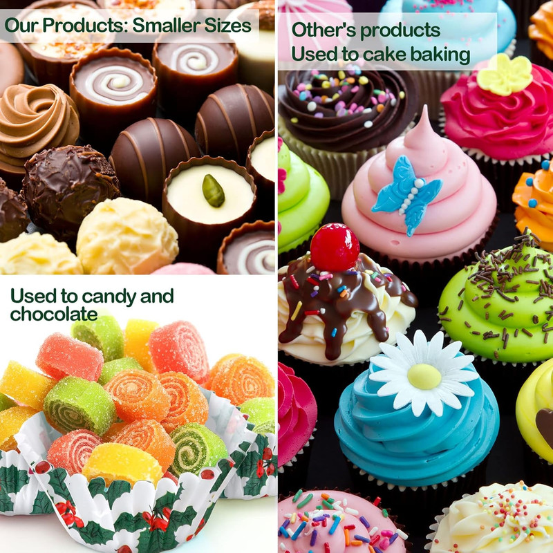 600 Pcs Holly Mini Cupcake Liners 1.3in Muffin Candy Baking Cups Christmas gallery