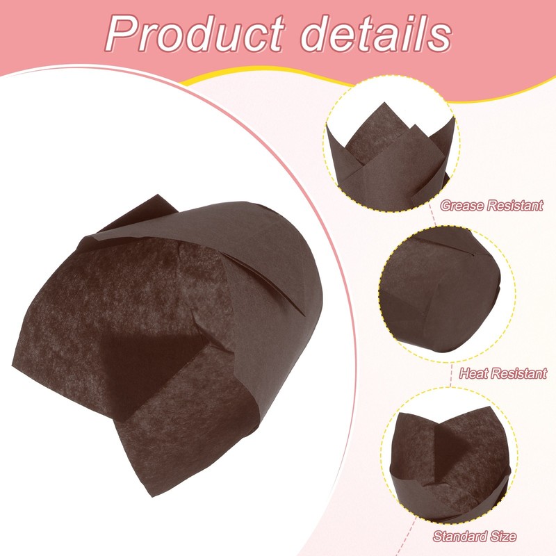 50-Pack Tulip Cupcake Liners, Greaseproof Paper Baking Cups for Party[Brown] gallery