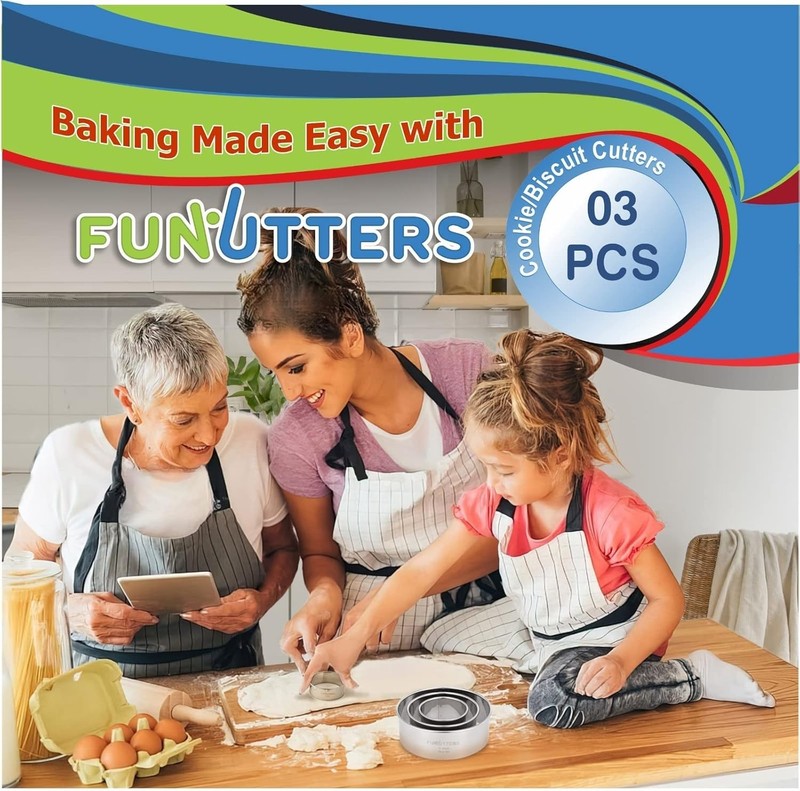Cookie Cutter Set 3 Piece Stainless Steel Round Baking Rings for Pastry Biscuits gallery