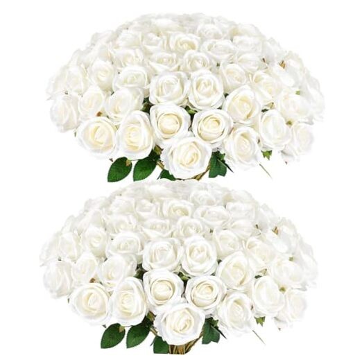 Pcs Artificial Roses Bulk Velvet Silk Roses Roses for Wedding 60 White
