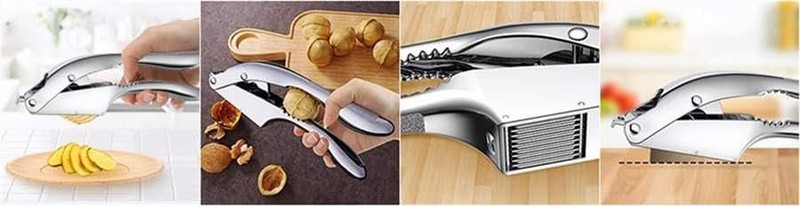Premium Stainless Steel Garlic and Ginger Press, Walnut medium, Silver gallery