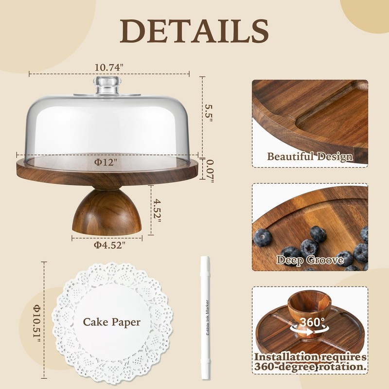 Fyctio Cake Stand with Lid, 2 In 1 Cake Stand, 12in Round Acrylic Cake Stand ... gallery