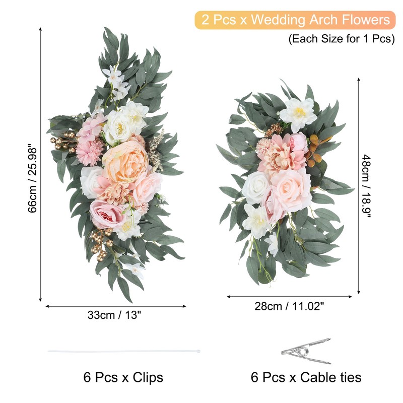 2 Pcs 26" Wedding Arch Flower Artificial Silk Floral with Clip Champagne/Pink gallery