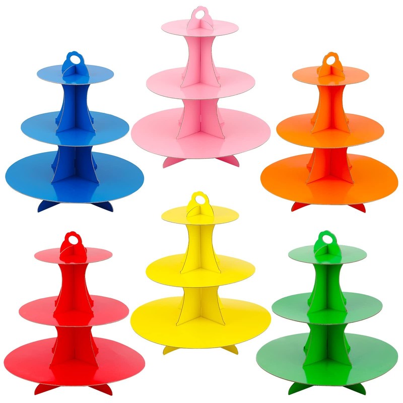 6 Set 3 Tier Cardboard Cupcake Stand Tiered Cake Holders Colorful Paper Desse…