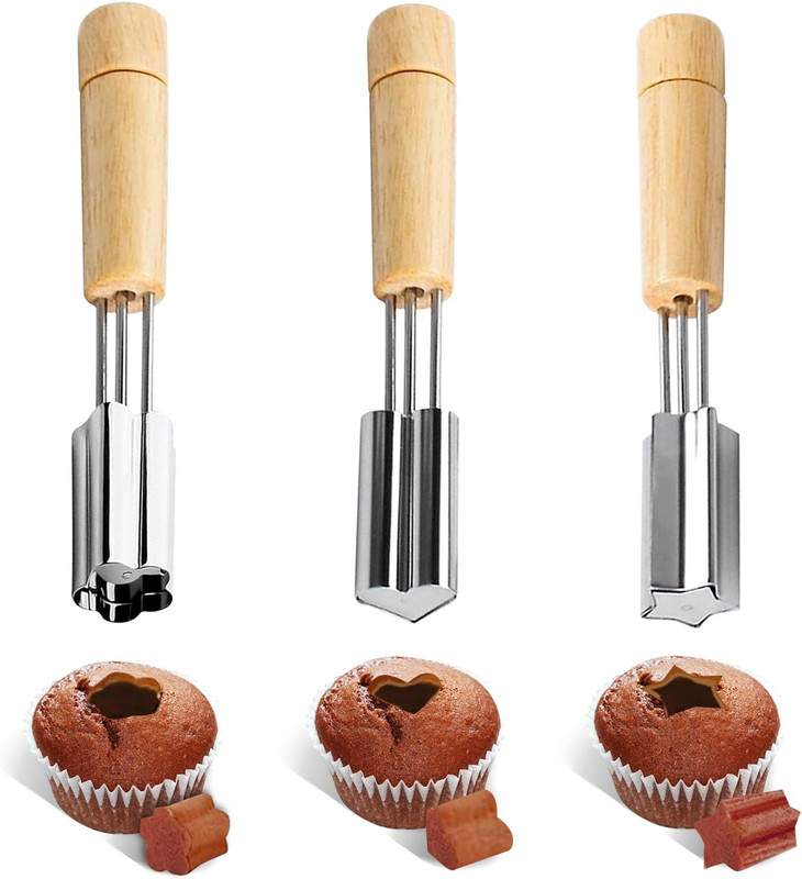 Cupcake Corer 3Pcs Stainless Steel 3 Shapes Flower Star Heart for Baking | Ea…