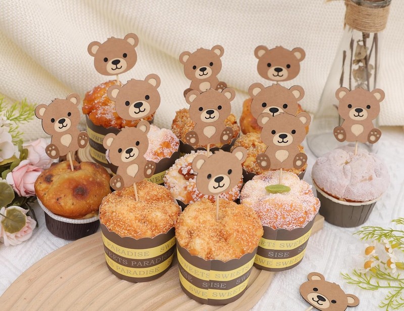 Beary First Birthday Cupcake Toppers - Bear 1st Birthday Decorations,Bear Theme gallery