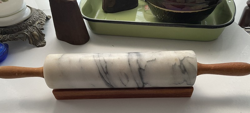 Granite Marble Stone Rolling Pin Easy Grip Wood Handles – Great Condition !