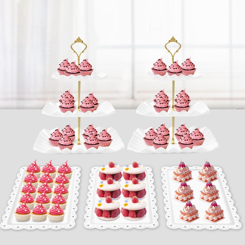 5 Pcs Dessert Table Display Set- 3 Tier Cupcake Stand & Serving Tray