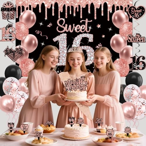 Sweet 16 Party Decorations, Rose Gold 16th Birthday Decorations for Girls gallery