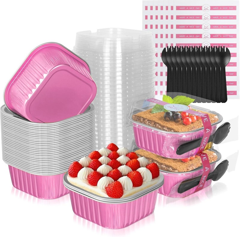 10oz Aluminum Foil Brownie Pans with Lids 40 Pack Square Cake Pans Disposable
