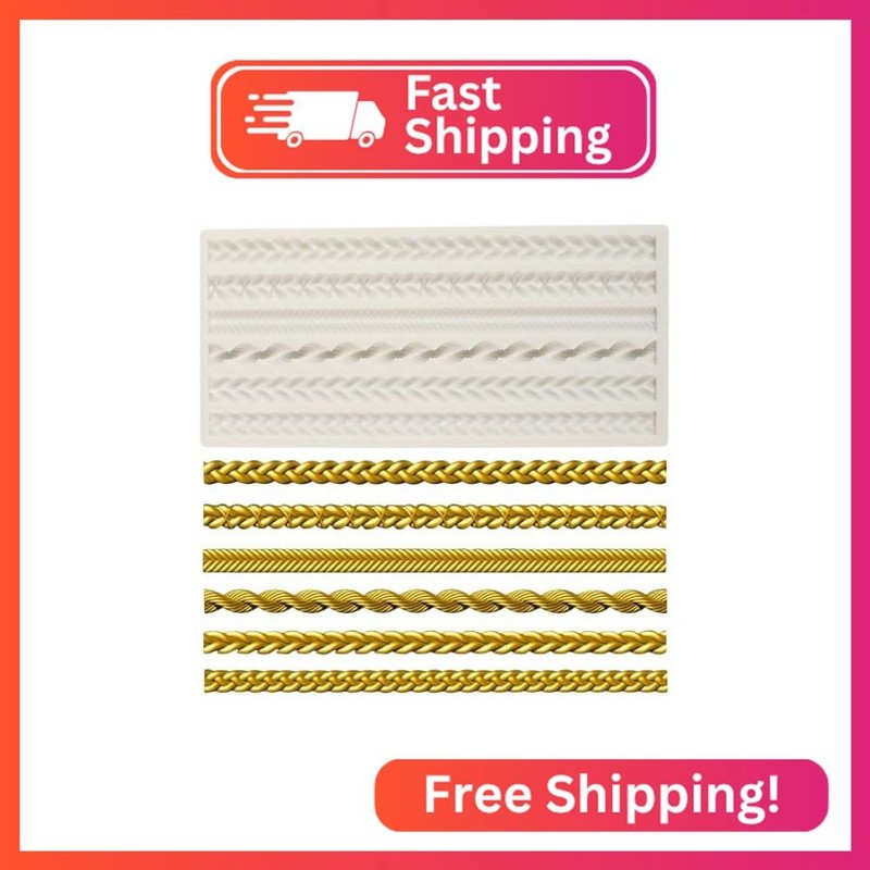 Hemp Rope Fondant Molds Baroque Rope Silicone Molds for Cake Border Decoration C