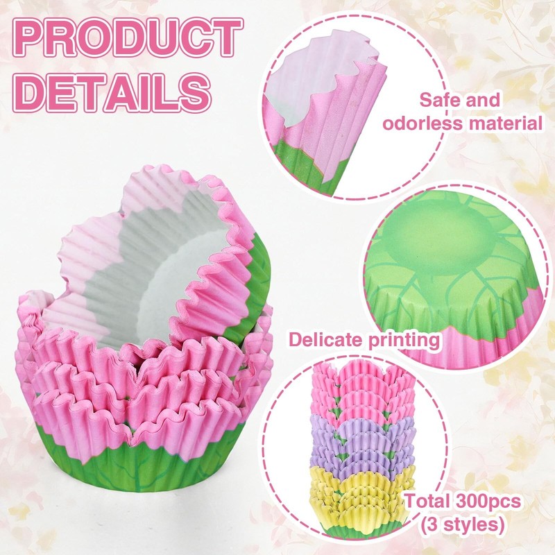 300Pcs Flower Cupcake Liners Spring Summer Flower Baking Cups Pink Purple Yel... gallery