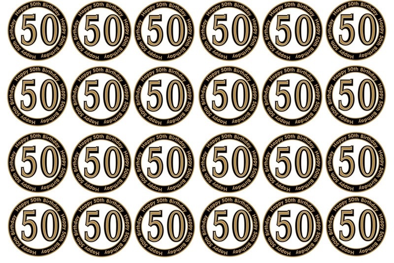 24 X 50th BIRTHDAY DESIGN CUPCAKE TOPPERS WAFER PAPER, ICING OR PRE-CUT gallery