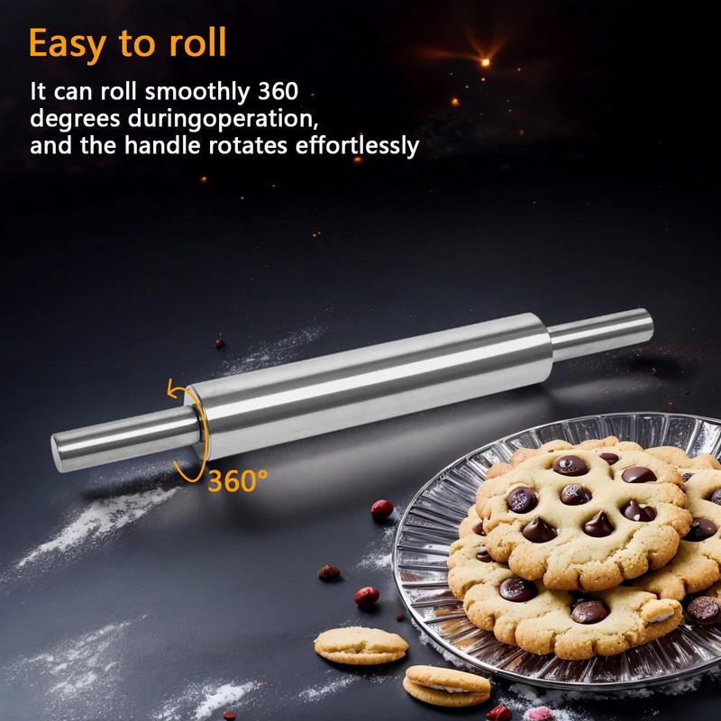 17-Inch 18/8 Stainless Steel Rolling Pin - Metal Dough Roller for Baking, Piz... gallery