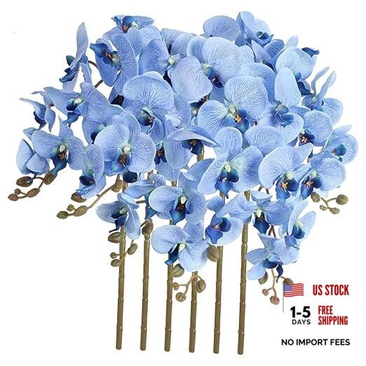 38 Inch 6 PCS Faux Orchid Fake Orchid Velvet Artificial Orchids Orchid Blue