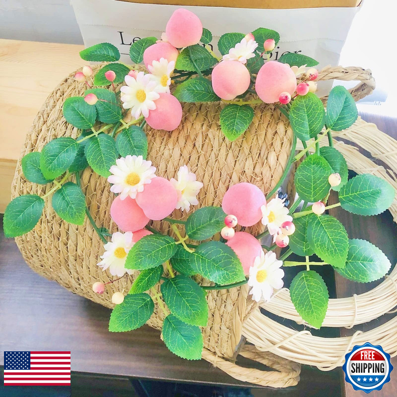 Sezrgiu Artificial Peach Flower Vine Garlandhanging Pink Flowers Peach Fruit