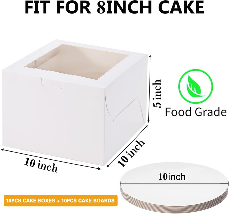 20Pack 10X10X5 Inch Cake Boxes with Boards(10 Boxes & 10 Boards), White Baker Bo gallery