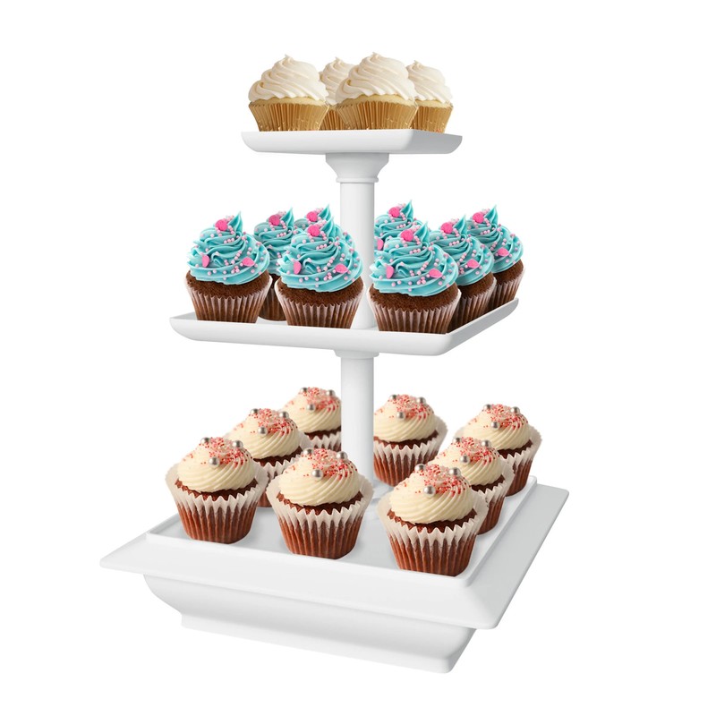 Chef Buddy 3-Tier Square Cupcake Stand, White gallery