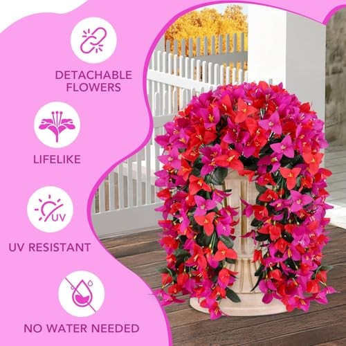 Artificial Bougainvillea Flowers for Outdoor Plant,2 pcs Faux 2p Multiple Red gallery