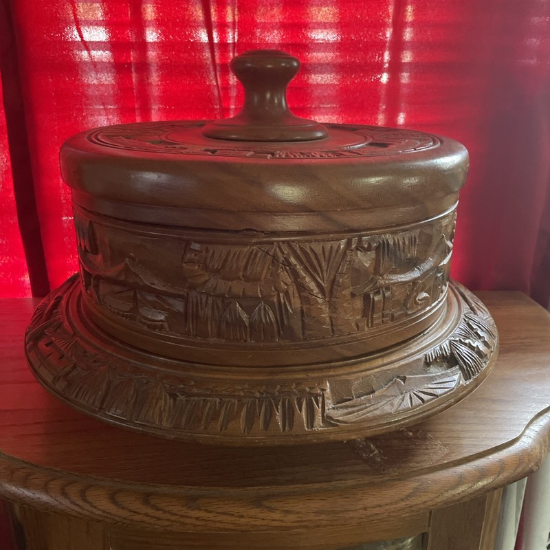 Vintage Carved Teak Wood Cake Stand With Lazy Susan Base Philippines