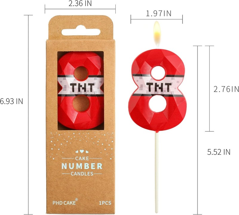 2.76 Inch Number 8 Red Pixel Gamer Birthday Candles, TNT Themed Number Candles, gallery