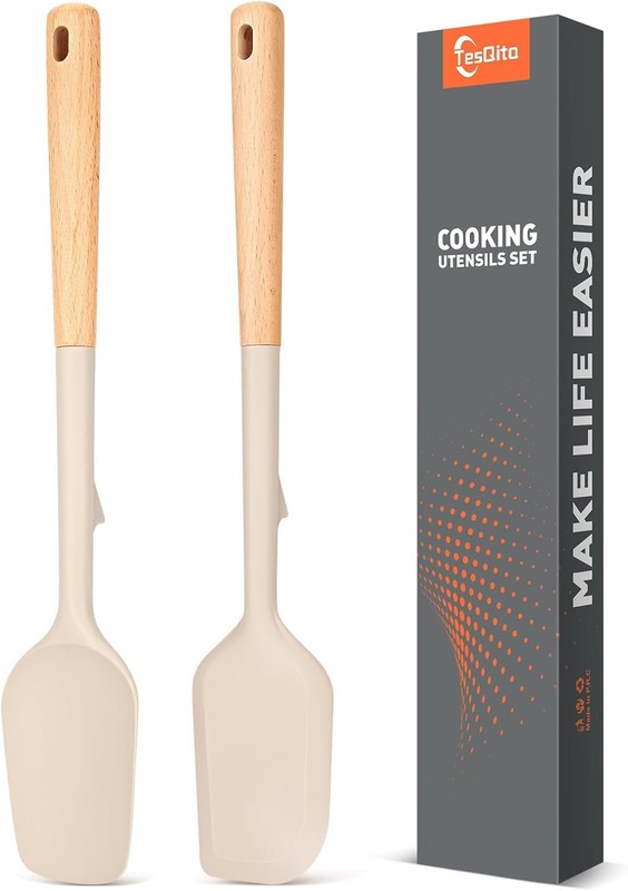 Lar Silicone Rubber Spatula Scrapers 14″ with Long Wood Handle,Heat