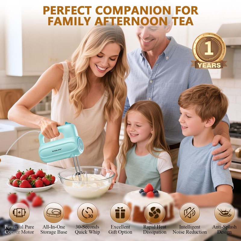 Hand Electric Mixer, 5-Speed KitchenMixer with 5 * 304 Stainless Steel Attach... gallery